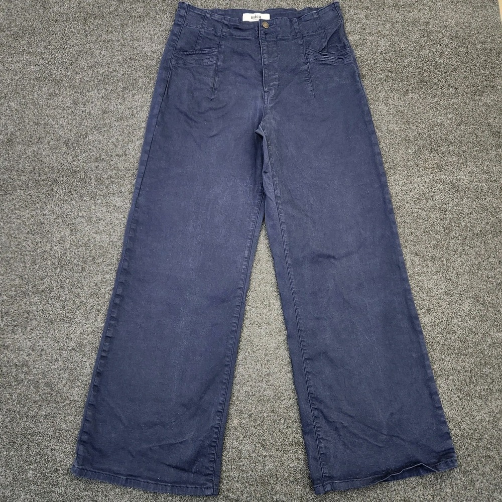 Mica Los Angeles Womens 31 Denim High-Rise Wide-Leg Navy Blue Jeans Effortless